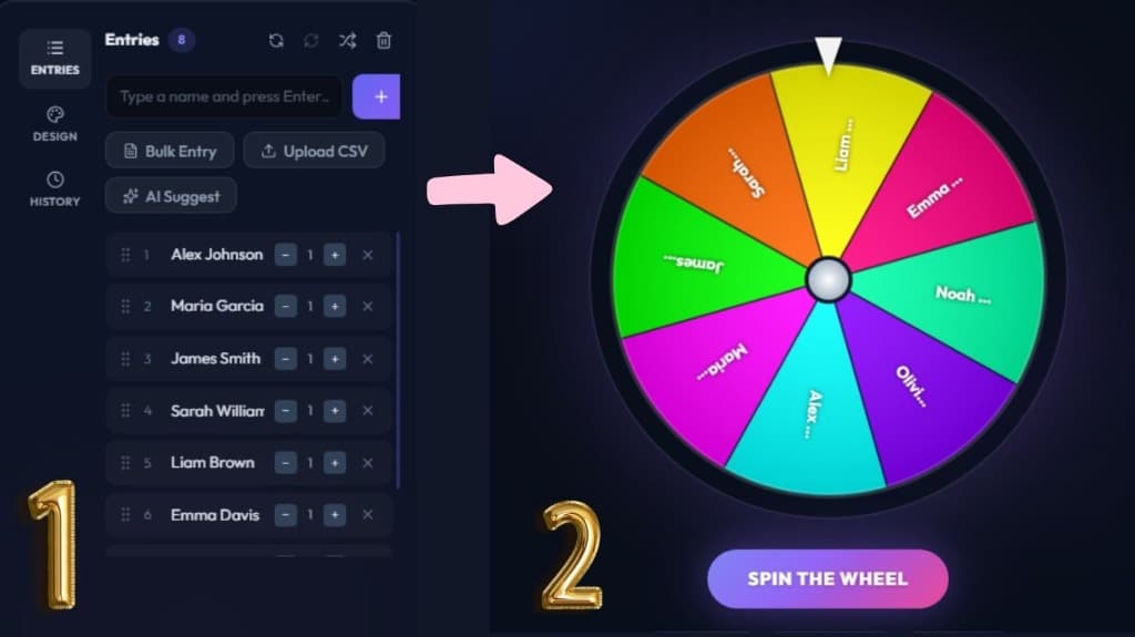 How to use Wheel of Names Interface with Custom Slices and Add Names Panel for giveways and classrooms