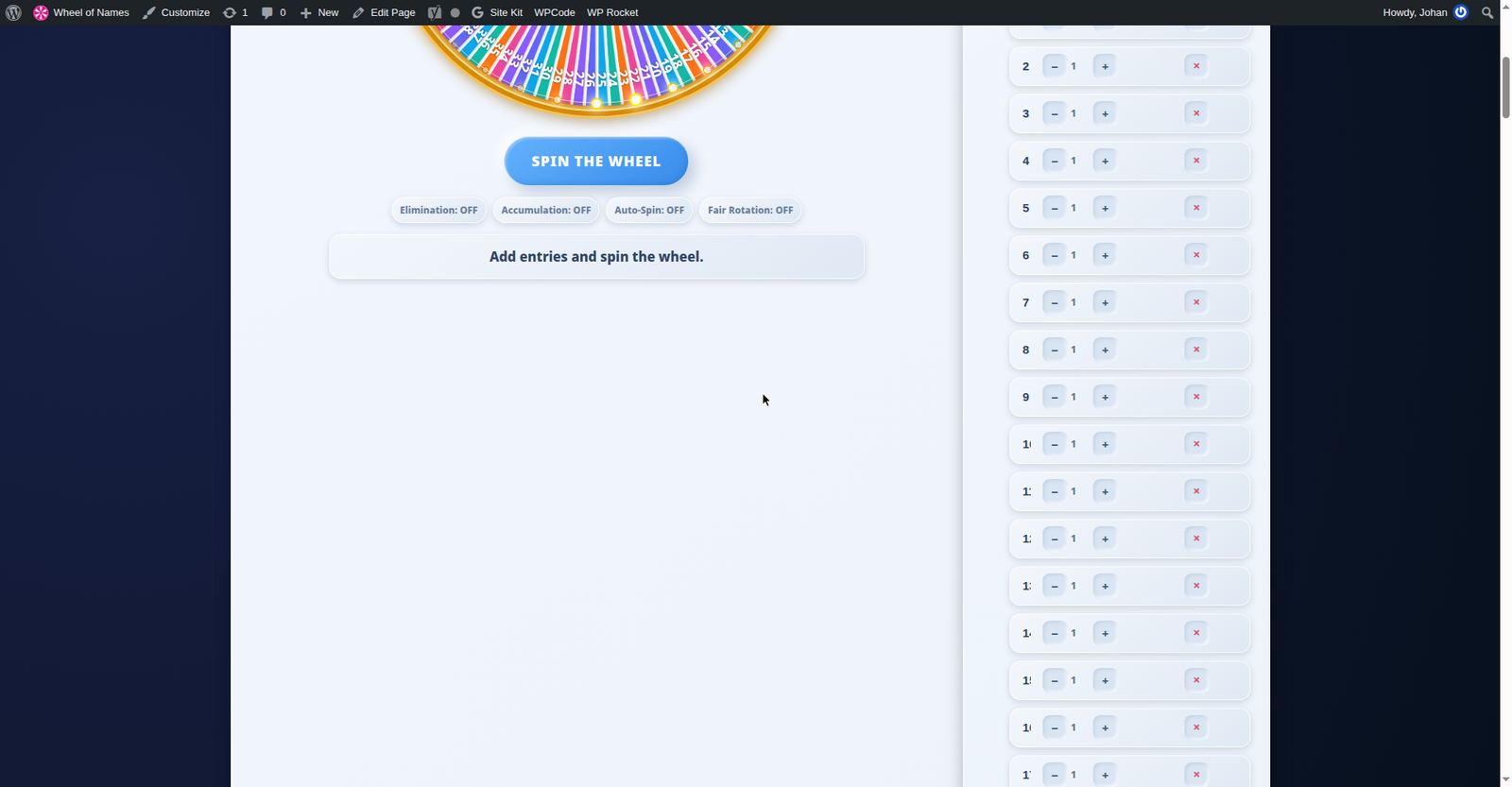Large blue spin button with mode toggles below